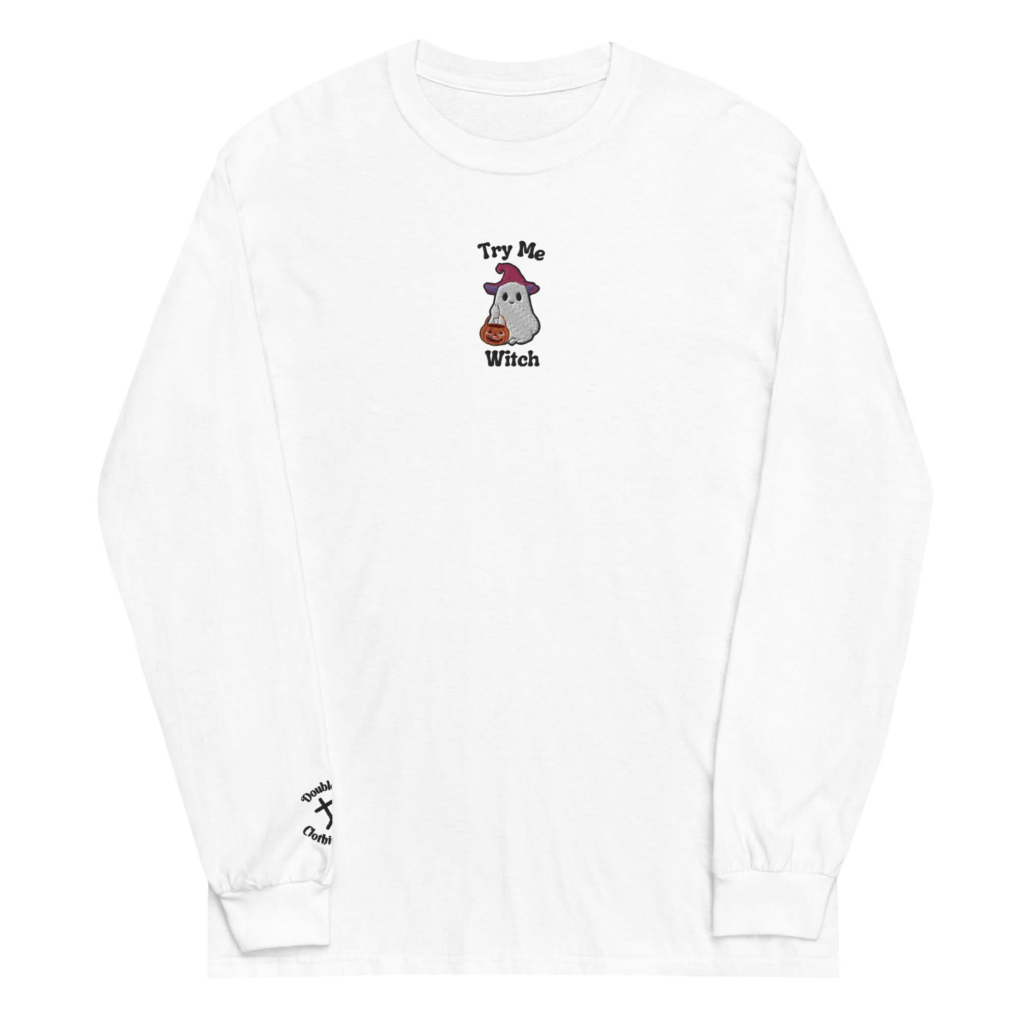 Try Me, Witch Embroidered Long-Sleeve T-Shirt