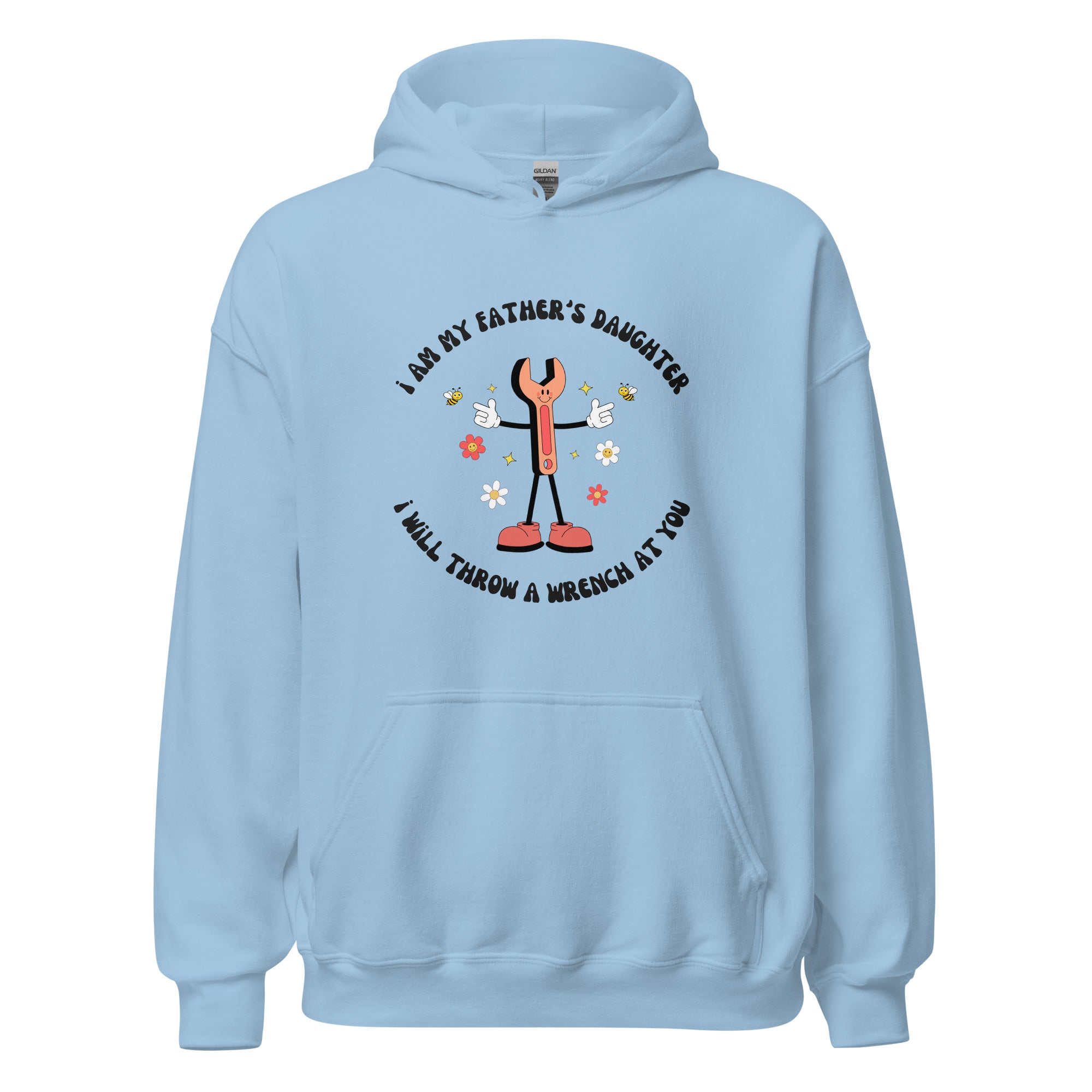 i will throw a wrench at you hoodie light blue