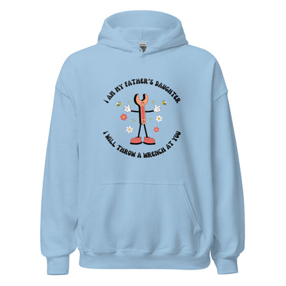 i will throw a wrench at you hoodie light blue